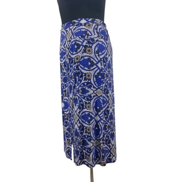 Maeve Anthropologie Cyprus XL Wrap Skirt Blue Motif Boho African Graphic Fits 1X - Picture 13 of 16